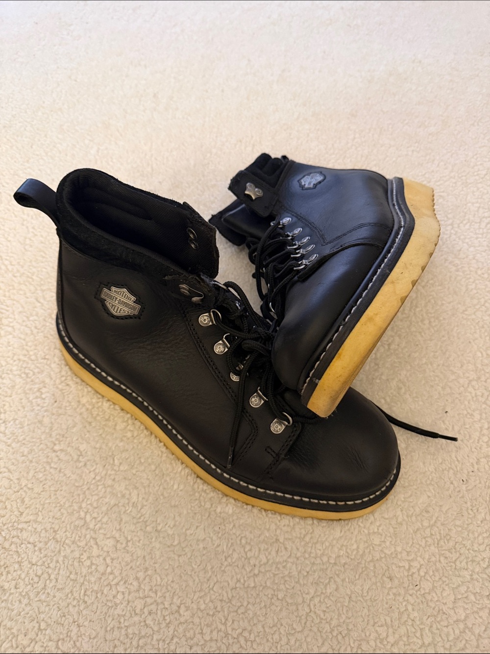 Harley-Davidson Black Leather Boots with Cream Crepe Sole